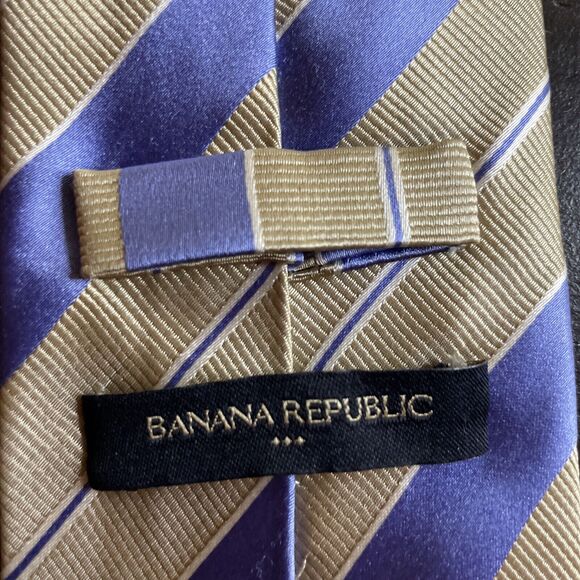 Banana Republic Tie - 3.5 in / 58” Blue Brown Striped Necktie - 100% Silk - Picture 2 of 5